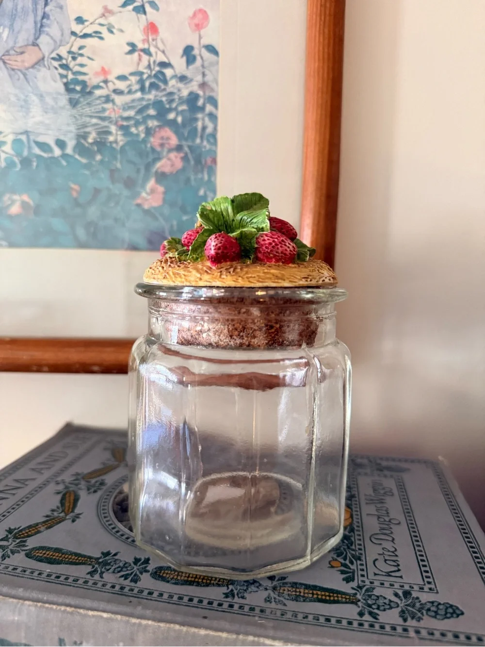 Glass Kitchen Storage Jar with Decorative Strawberry Lid